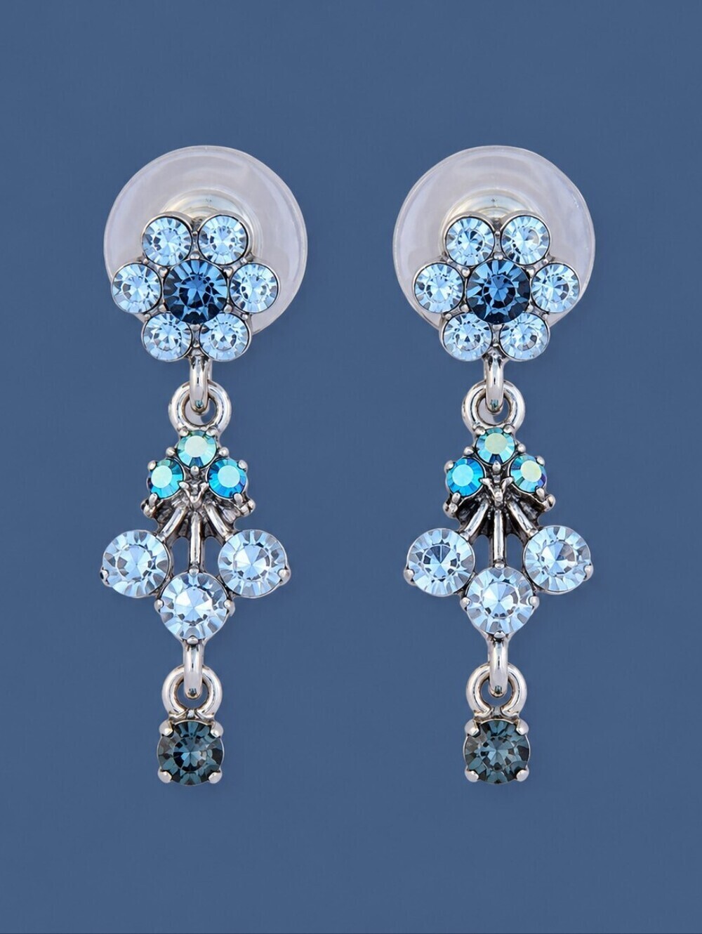 3/$30 Dainty Baby Blue Crystal Floral Dangle Post Earrings